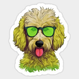 Golden Doodle In Green Glasses Sticker